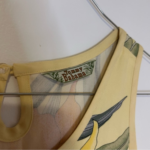 VINTAGE Tommy Bahama Yellow Silk Hawaiian Floral Dress Size XS - Picture 3 of 6